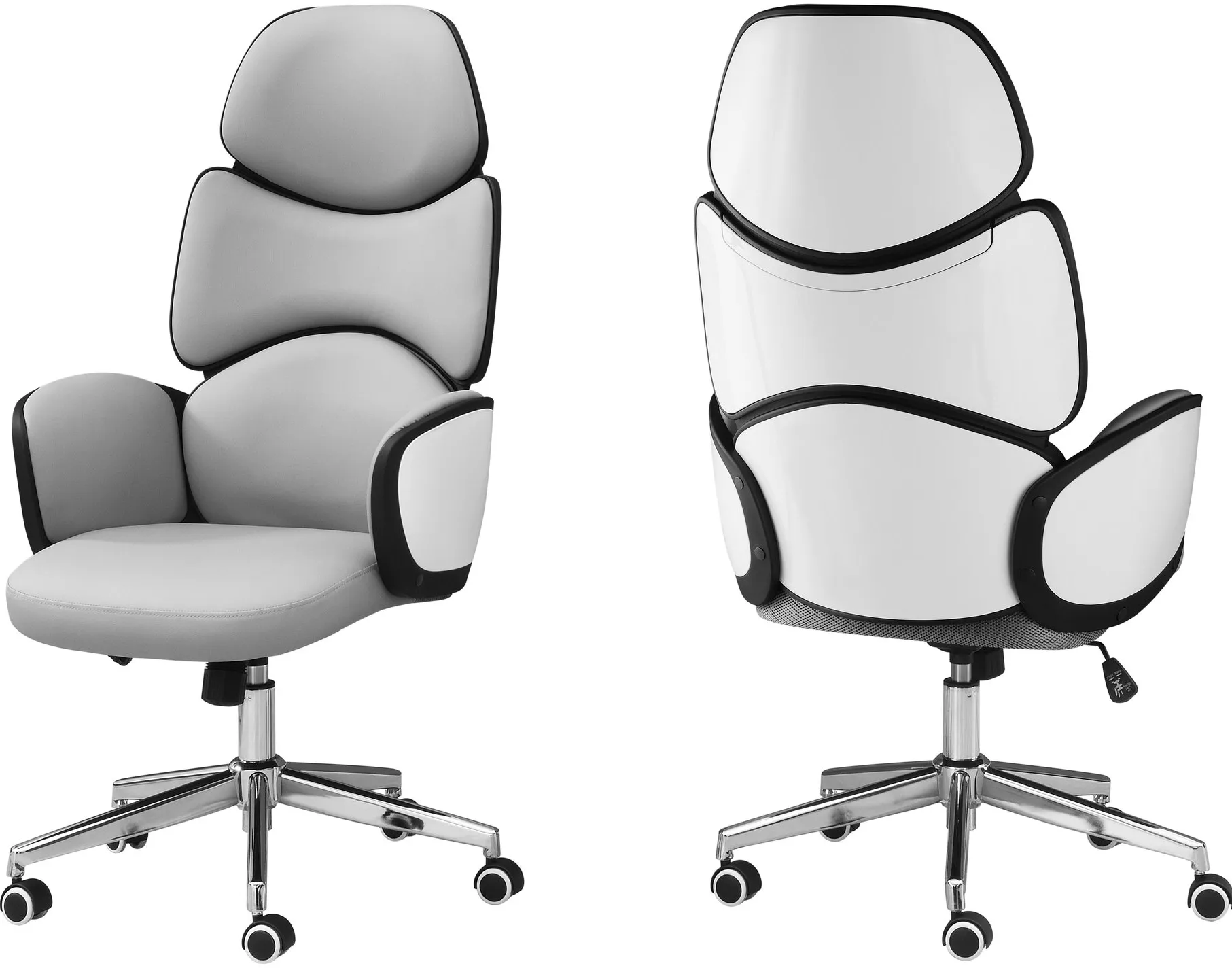 Office Chair, Adjustable Height, Swivel, Ergonomic, Armrests, Computer Desk, Work, Metal, Pu Leather Look, White, Grey, Chrome, Contemporary, Modern