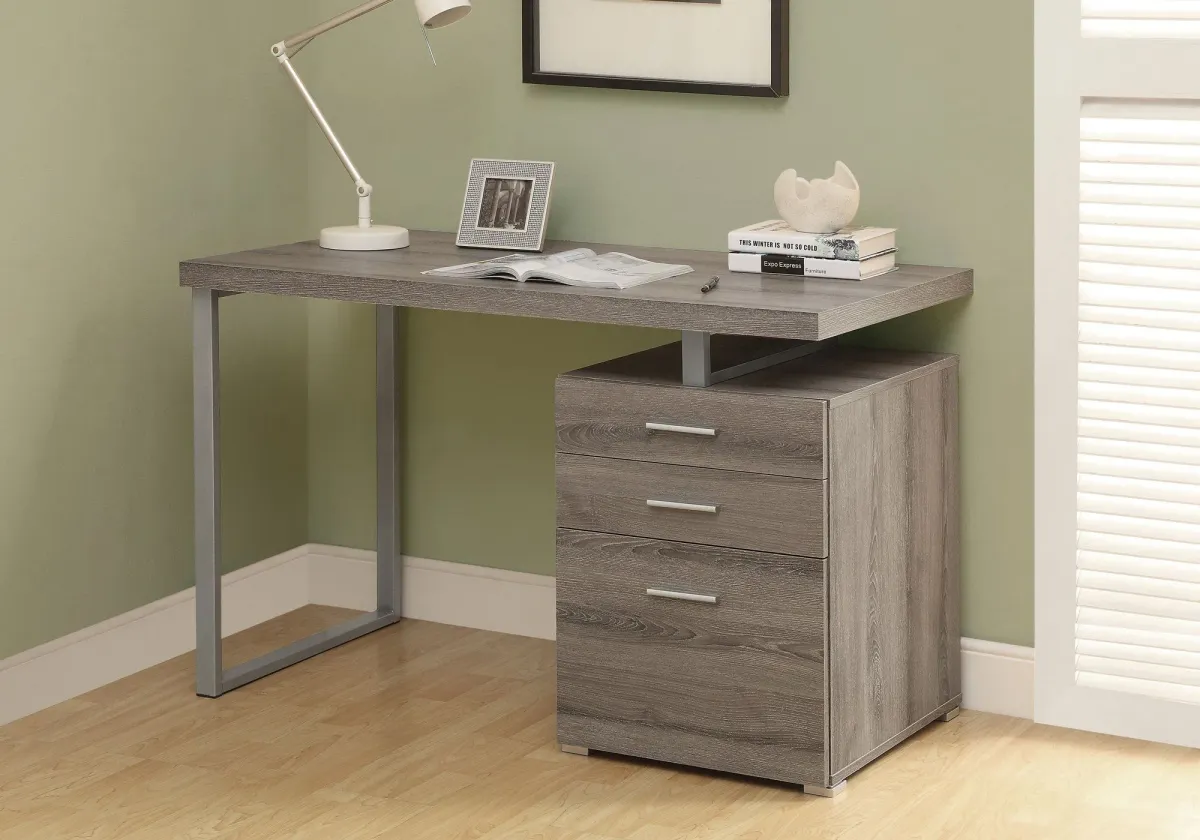 Computer Desk, Home Office, Laptop, Left, Right Set-Up, Storage Drawers, 48"L, Work, Metal, Laminate, Brown, Grey, Contemporary, Modern