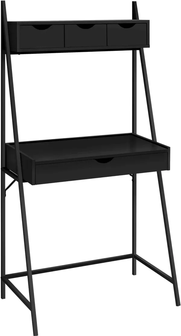 Computer Desk, Home Office, Laptop, Leaning, Storage Drawers, 32"L, Work, Metal, Laminate, Black, Contemporary, Modern