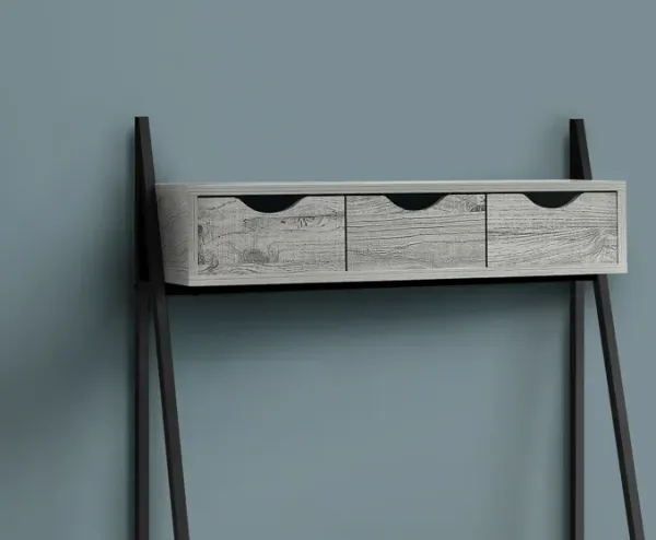 Computer Desk, Home Office, Laptop, Leaning, Storage Drawers, 32"L, Work, Metal, Laminate, Grey, Black, Contemporary, Modern