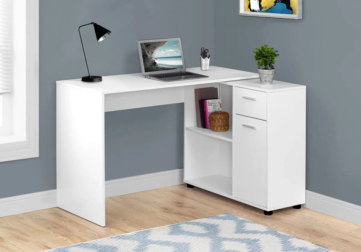 Computer Desk, Home Office, Corner, Storage Drawers, 46"L, L Shape, Work, Laptop, Laminate, White, Contemporary, Modern