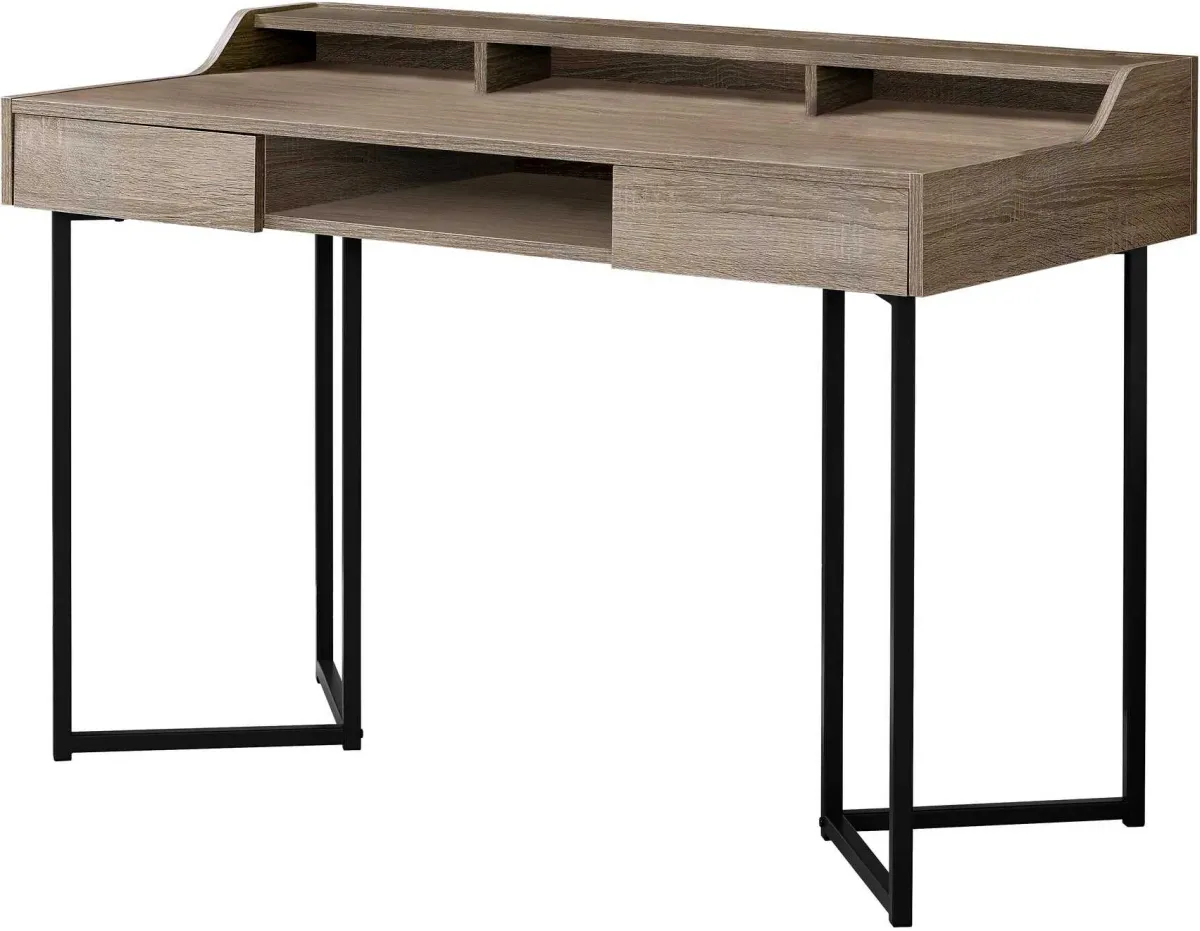 Computer Desk, Home Office, Laptop, Storage Drawers, 48"L, Work, Metal, Laminate, Brown, Black, Contemporary, Modern