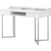 Computer Desk, Home Office, Laptop, Storage Drawers, 48"L, Work, Metal, Laminate, White, Grey, Contemporary, Modern