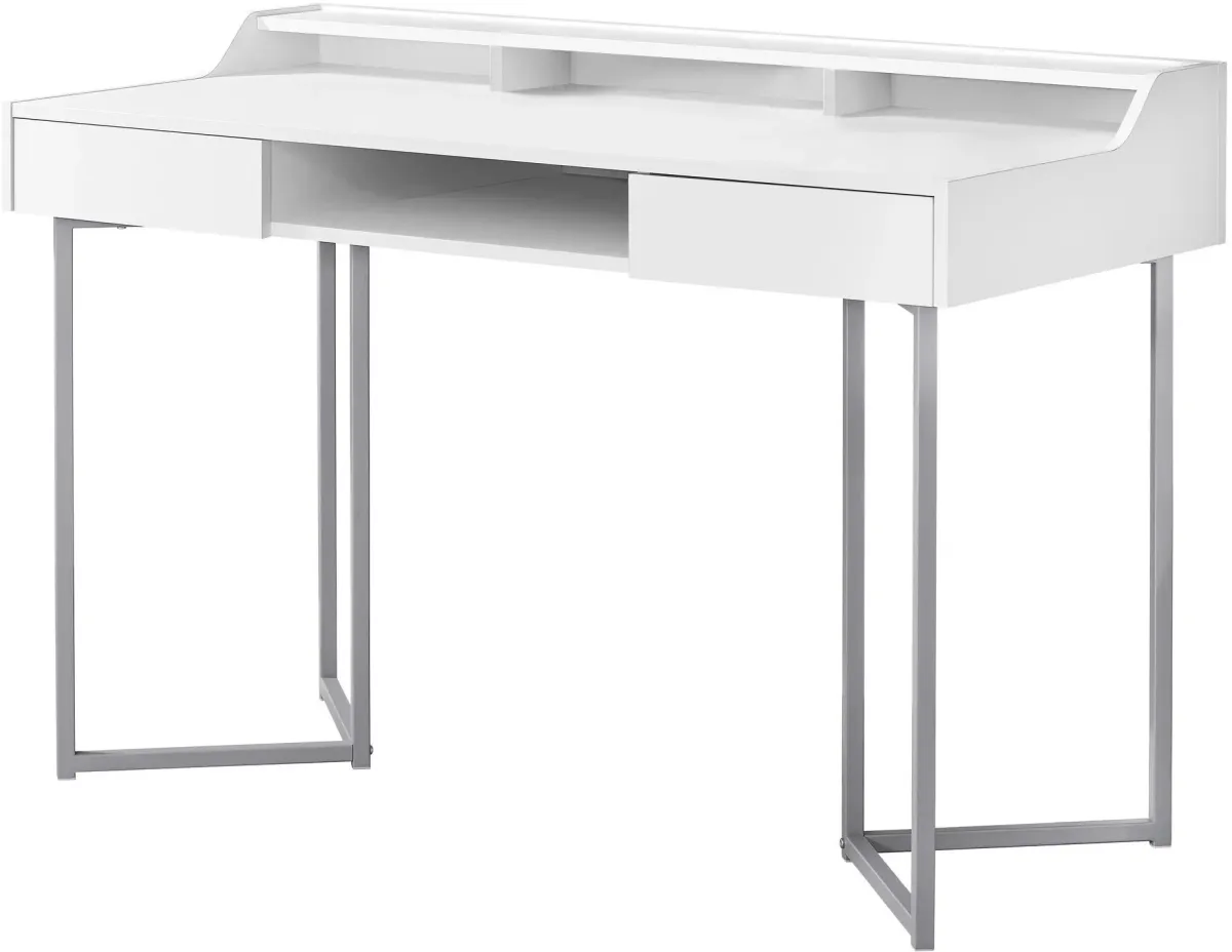 Computer Desk, Home Office, Laptop, Storage Drawers, 48"L, Work, Metal, Laminate, White, Grey, Contemporary, Modern