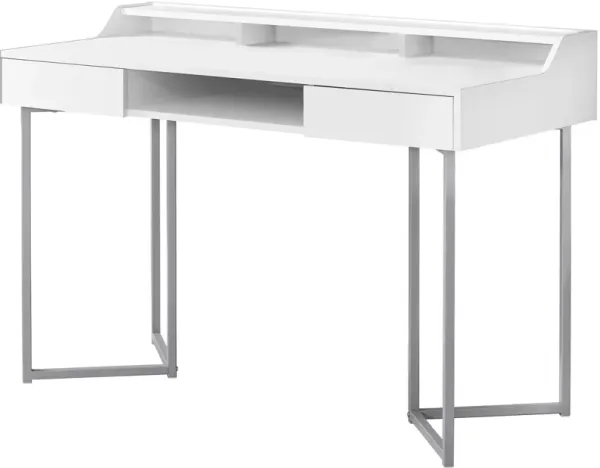 Computer Desk, Home Office, Laptop, Storage Drawers, 48"L, Work, Metal, Laminate, White, Grey, Contemporary, Modern