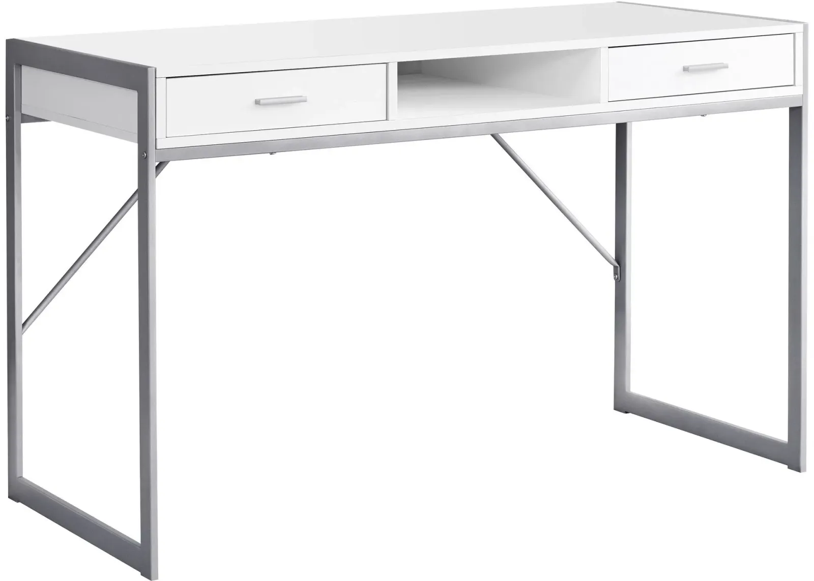 Computer Desk, Home Office, Laptop, Storage Drawers, 48"L, Work, Metal, Laminate, White, Grey, Contemporary, Modern