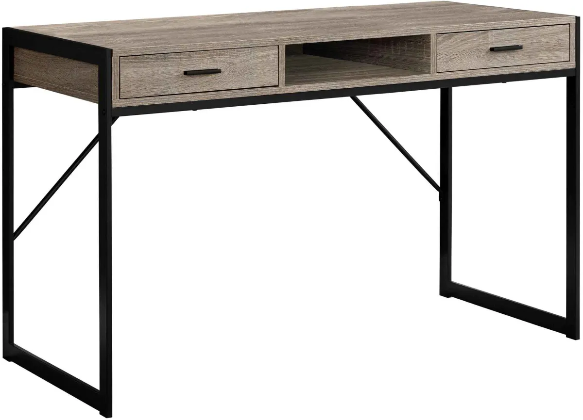 Computer Desk, Home Office, Laptop, Storage Drawers, 48"L, Work, Metal, Laminate, Brown, Black, Contemporary, Modern