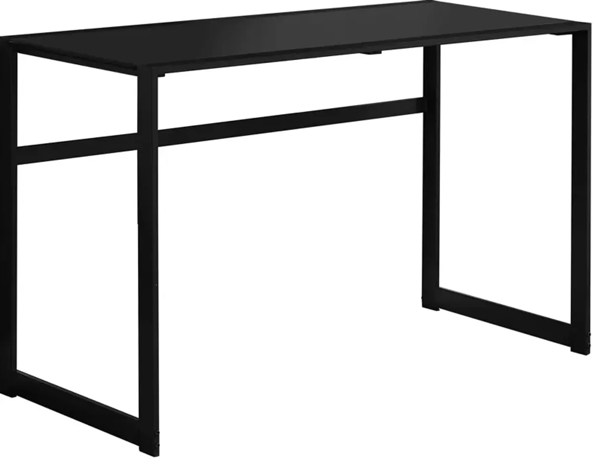 Computer Desk, Home Office, Laptop, 48"L, Work, Metal, Tempered Glass, Black, Contemporary, Modern