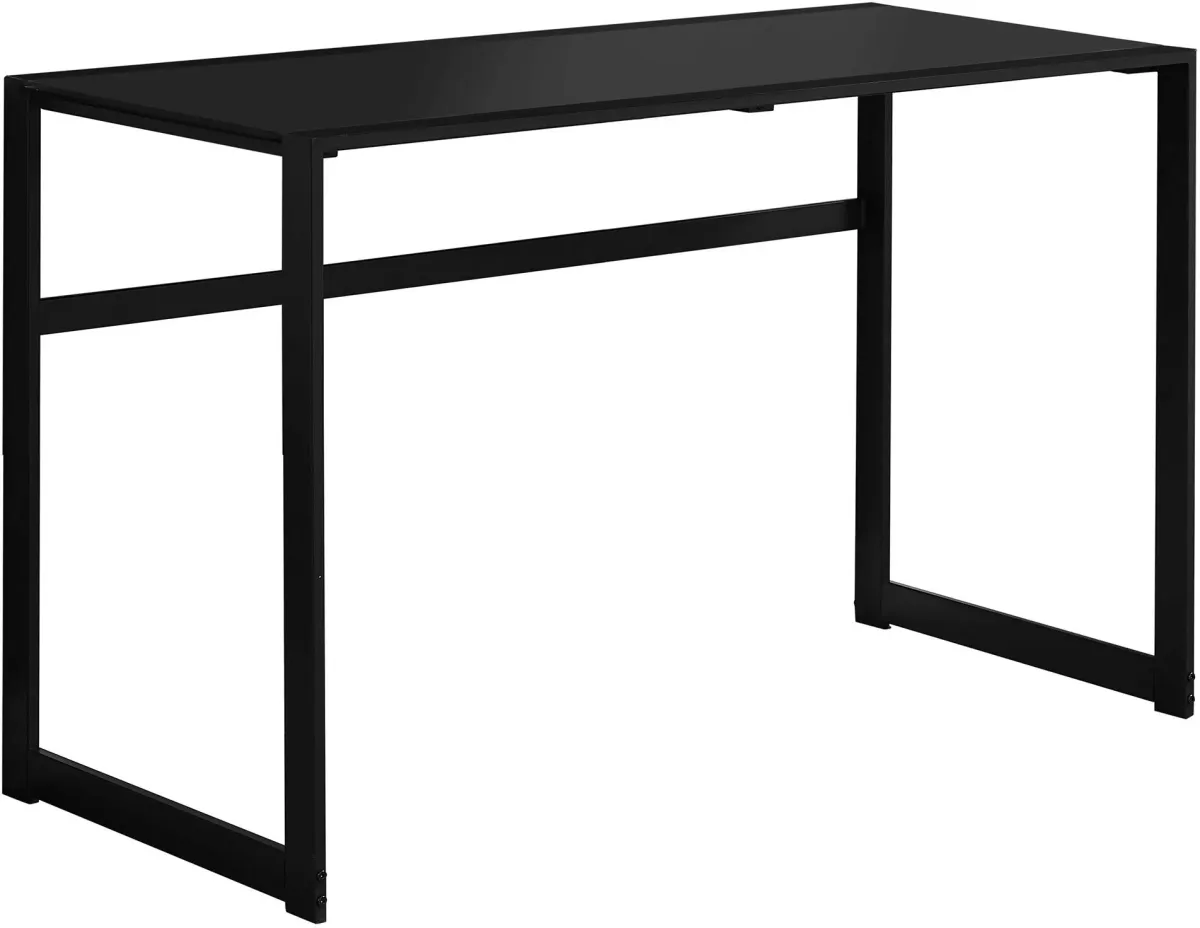 Computer Desk, Home Office, Laptop, 48"L, Work, Metal, Tempered Glass, Black, Contemporary, Modern