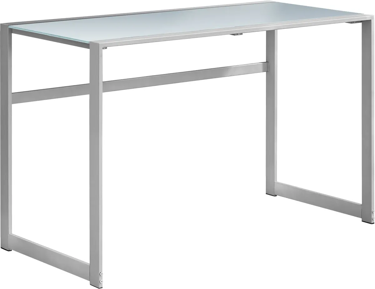 Computer Desk, Home Office, Laptop, 48"L, Work, Metal, Tempered Glass, Grey, Contemporary, Modern