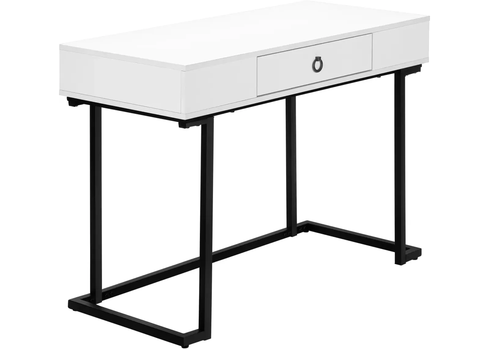 Computer Desk, Home Office, Laptop, Storage Drawers, 42"L, Work, Metal, Laminate, Glossy White, Black, Contemporary, Modern