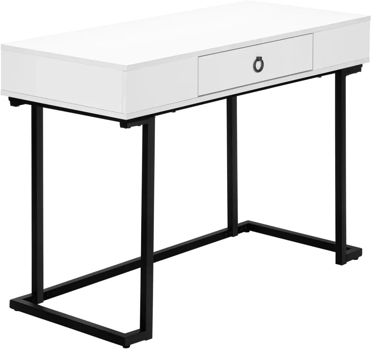 Computer Desk, Home Office, Laptop, Storage Drawers, 42"L, Work, Metal, Laminate, Glossy White, Black, Contemporary, Modern