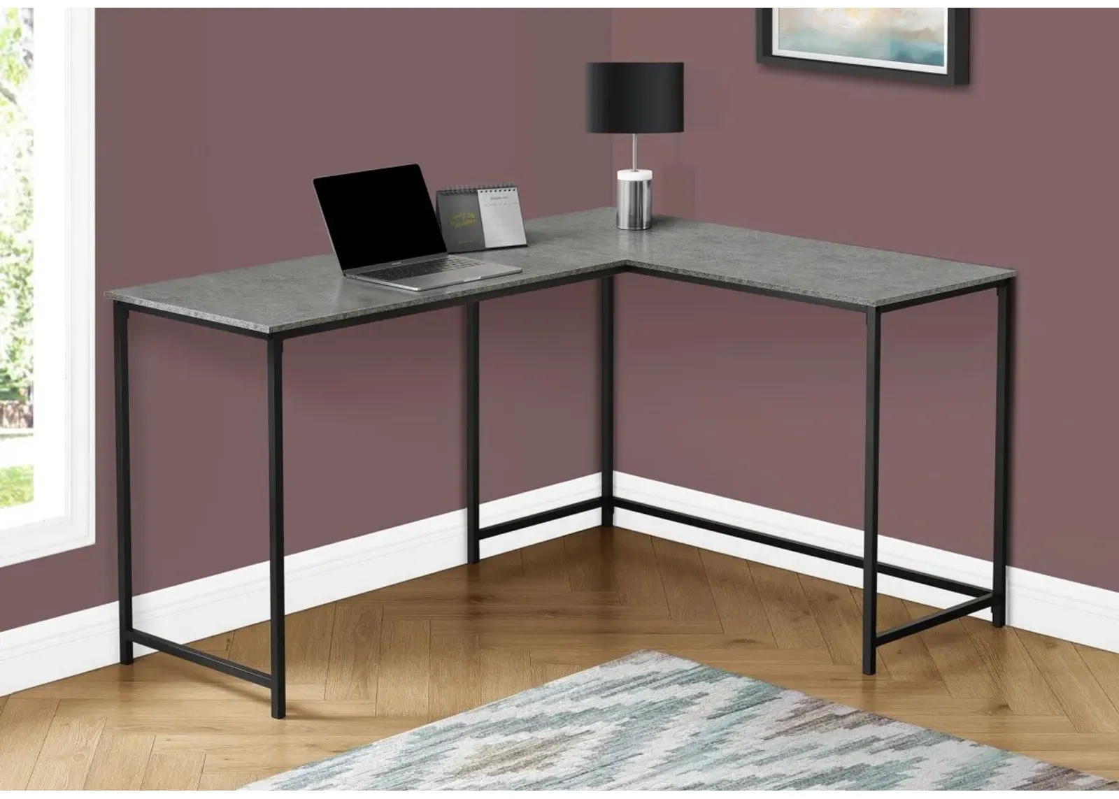 Computer Desk, Home Office, Corner, 58"L, L Shape, Work, Laptop, Metal, Laminate, Grey, Black, Contemporary, Modern