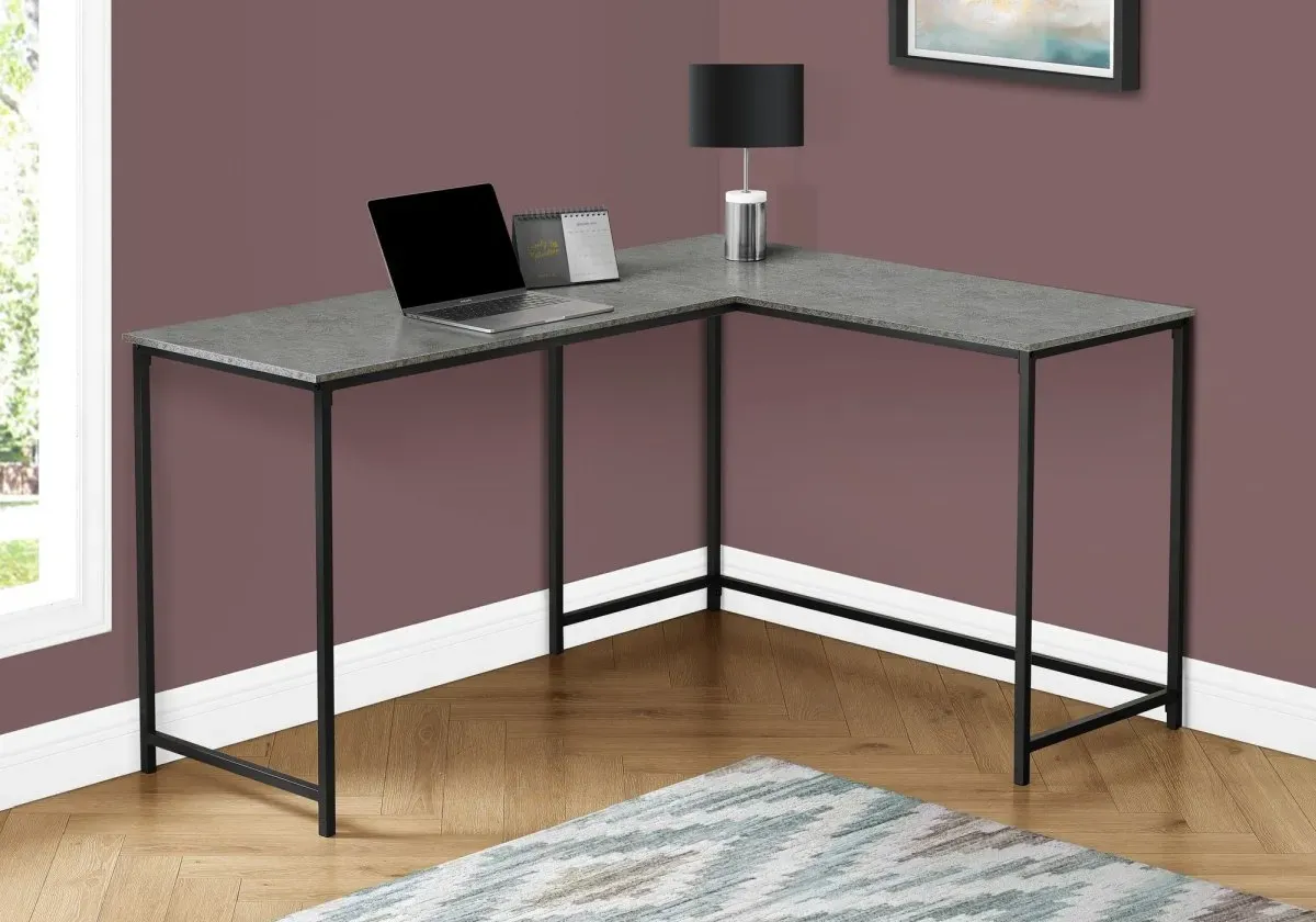 Computer Desk, Home Office, Corner, 58"L, L Shape, Work, Laptop, Metal, Laminate, Grey, Black, Contemporary, Modern