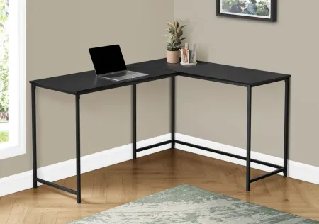 Computer Desk, Home Office, Corner, 58"L, L Shape, Work, Laptop, Metal, Laminate, Black, Contemporary, Modern