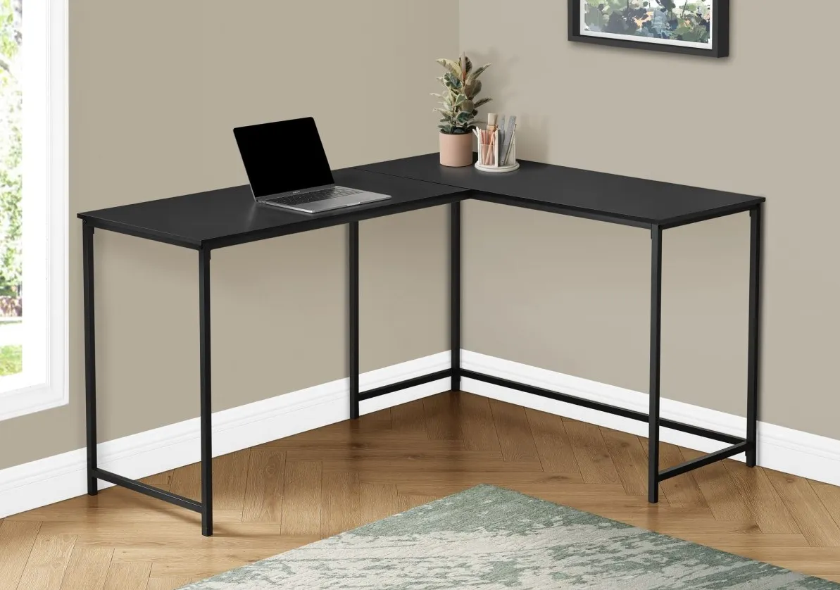 Computer Desk, Home Office, Corner, 58"L, L Shape, Work, Laptop, Metal, Laminate, Black, Contemporary, Modern