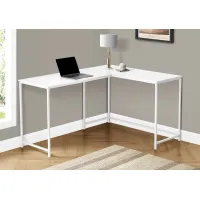 Computer Desk, Home Office, Corner, 58"L, L Shape, Work, Laptop, Metal, Laminate, White, Contemporary, Modern