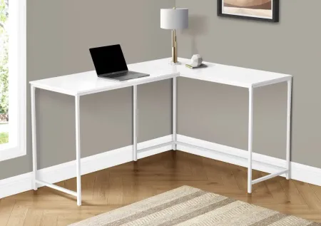Computer Desk, Home Office, Corner, 58"L, L Shape, Work, Laptop, Metal, Laminate, White, Contemporary, Modern