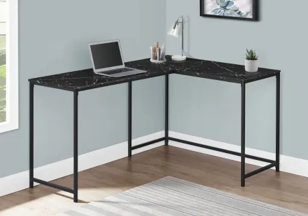 Computer Desk, Home Office, Corner, 58"L, L Shape, Work, Laptop, Metal, Laminate, Black Marble Look, Contemporary, Modern