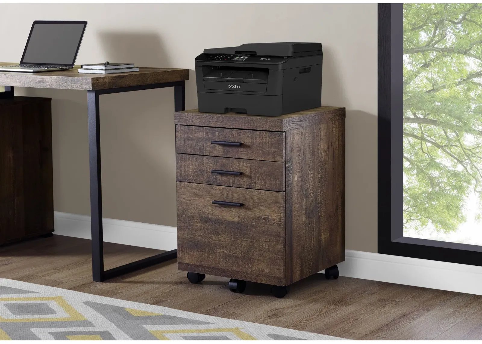 File Cabinet, Rolling Mobile, Storage Drawers, Printer Stand, Office, Work, Laminate, Brown, Contemporary, Modern