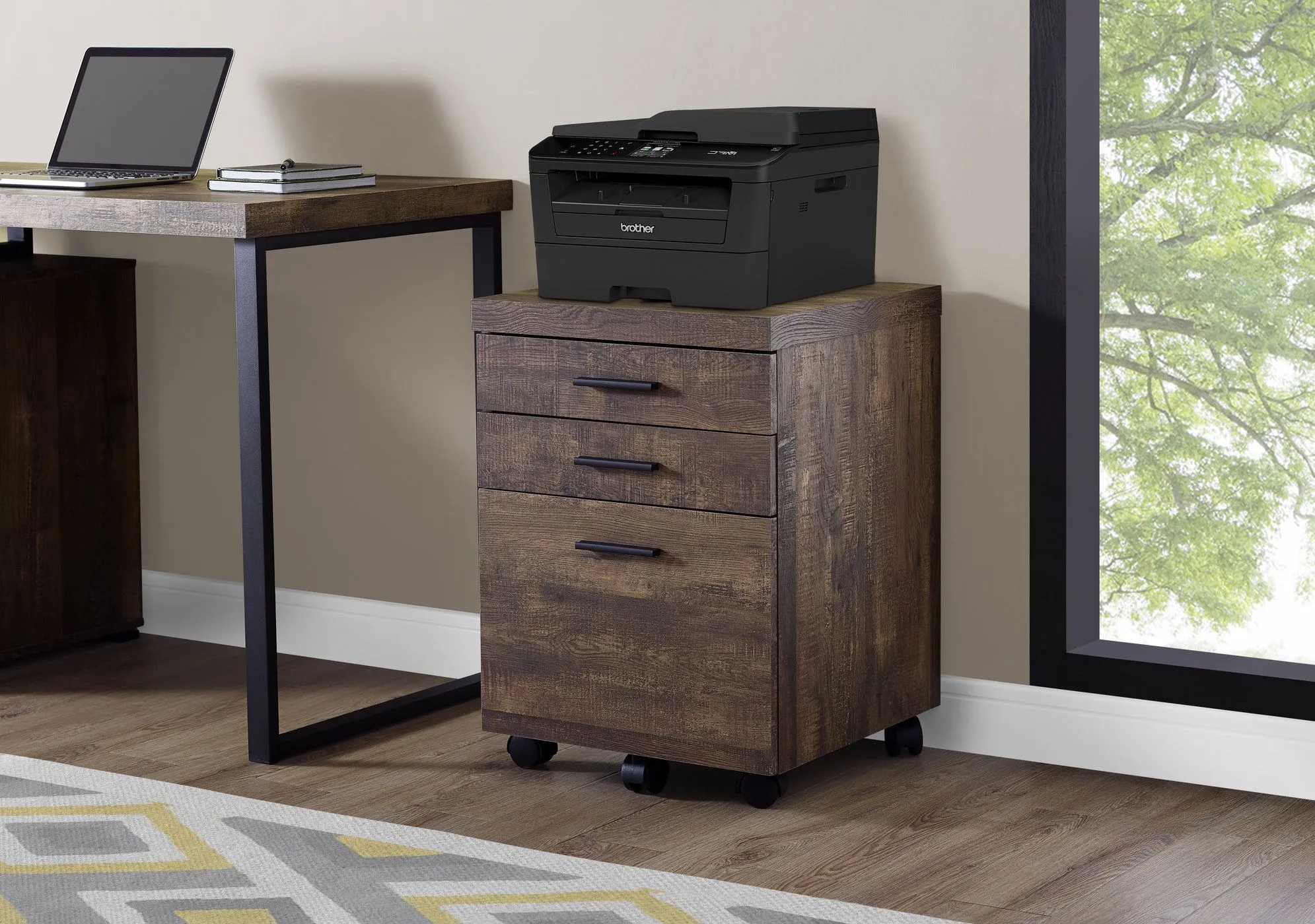 File Cabinet, Rolling Mobile, Storage Drawers, Printer Stand, Office, Work, Laminate, Brown, Contemporary, Modern