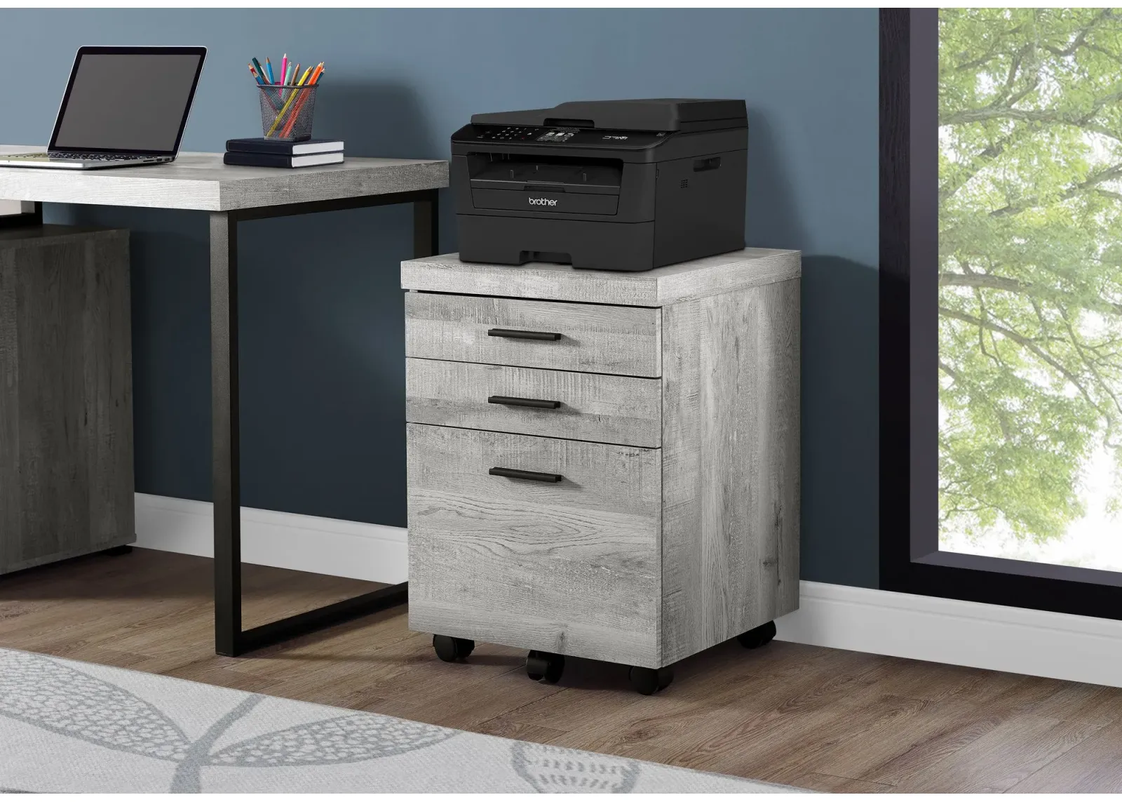 File Cabinet, Rolling Mobile, Storage Drawers, Printer Stand, Office, Work, Laminate, Grey, Contemporary, Modern