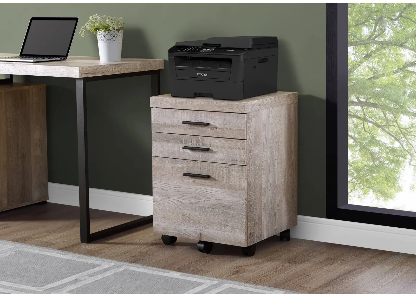 File Cabinet, Rolling Mobile, Storage Drawers, Printer Stand, Office, Work, Laminate, Beige, Contemporary, Modern