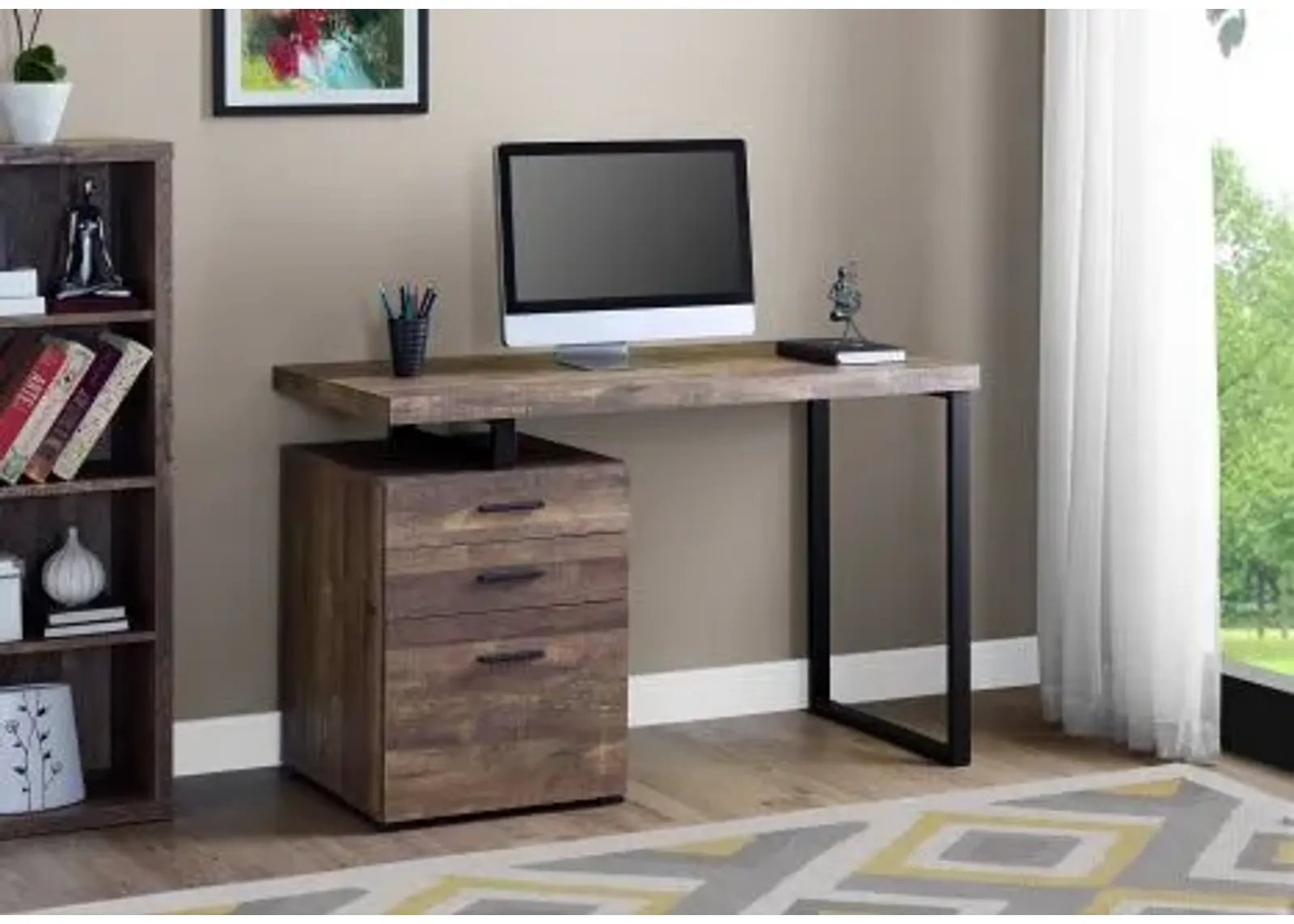 Computer Desk, Home Office, Laptop, Left, Right Set-Up, Storage Drawers, 48"L, Work, Metal, Laminate, Brown, Black, Contemporary, Modern