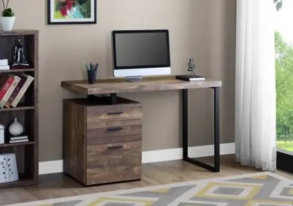 Computer Desk, Home Office, Laptop, Left, Right Set-Up, Storage Drawers, 48"L, Work, Metal, Laminate, Brown, Black, Contemporary, Modern