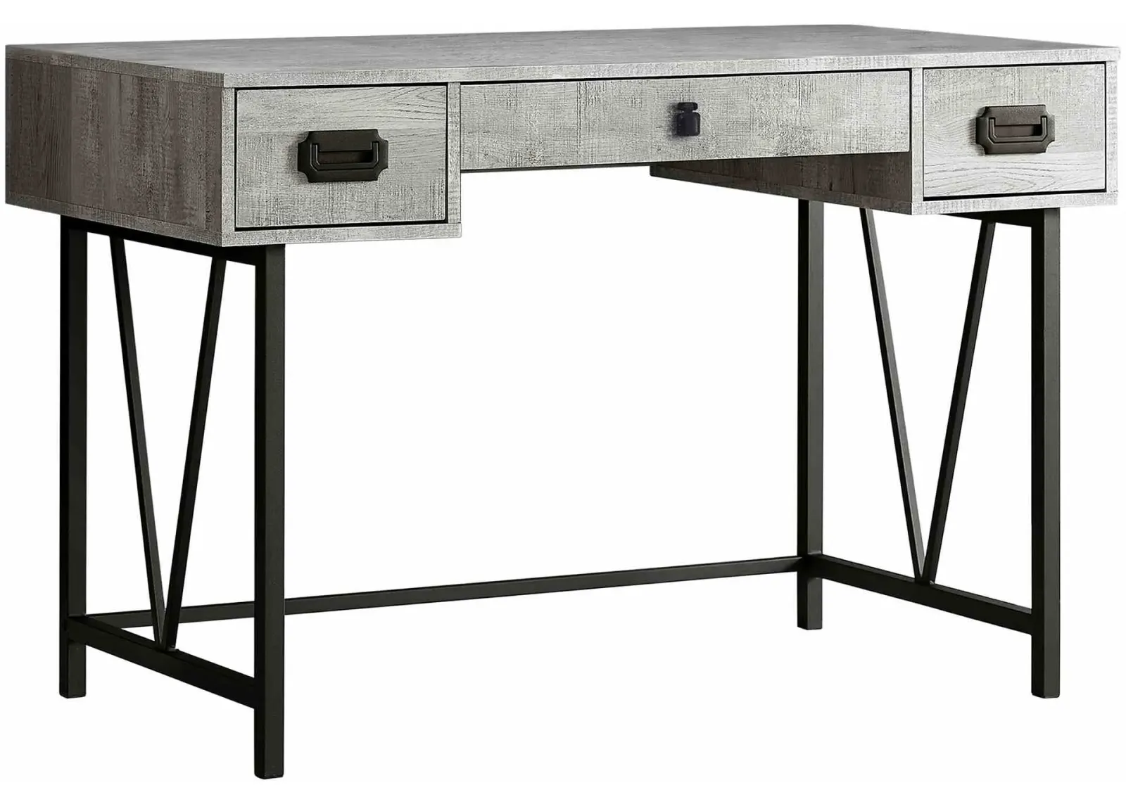 Computer Desk, Home Office, Laptop, Storage Drawers, 48"L, Work, Metal, Laminate, Grey, Black, Transitional