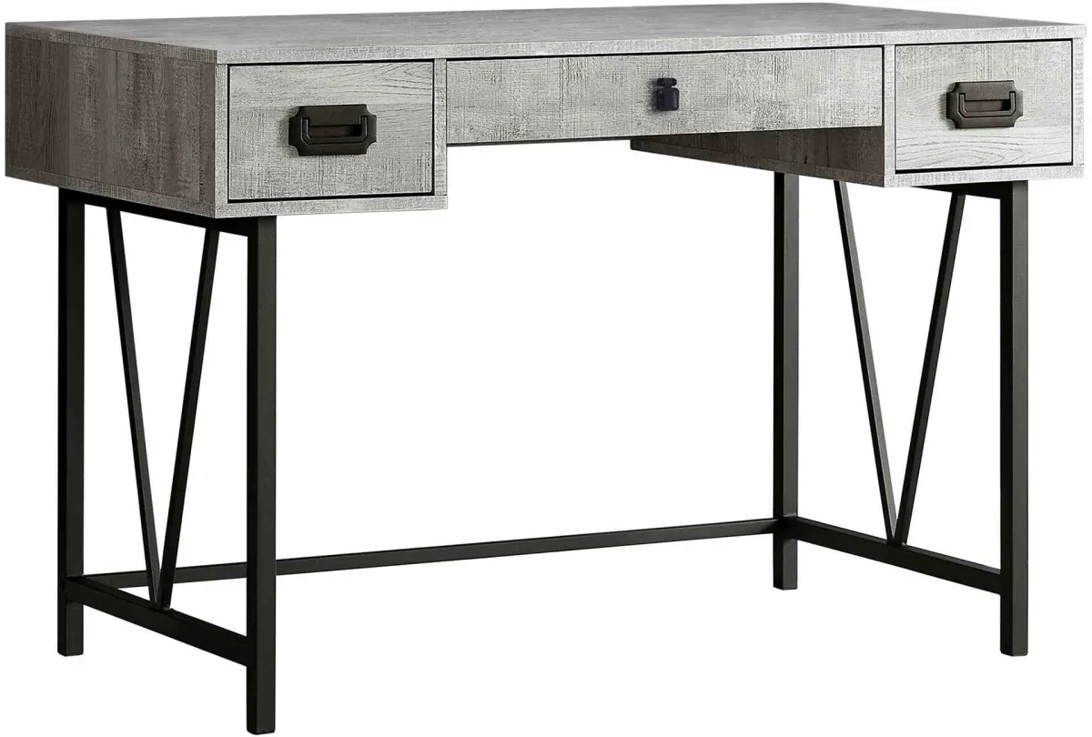 Computer Desk, Home Office, Laptop, Storage Drawers, 48"L, Work, Metal, Laminate, Grey, Black, Transitional