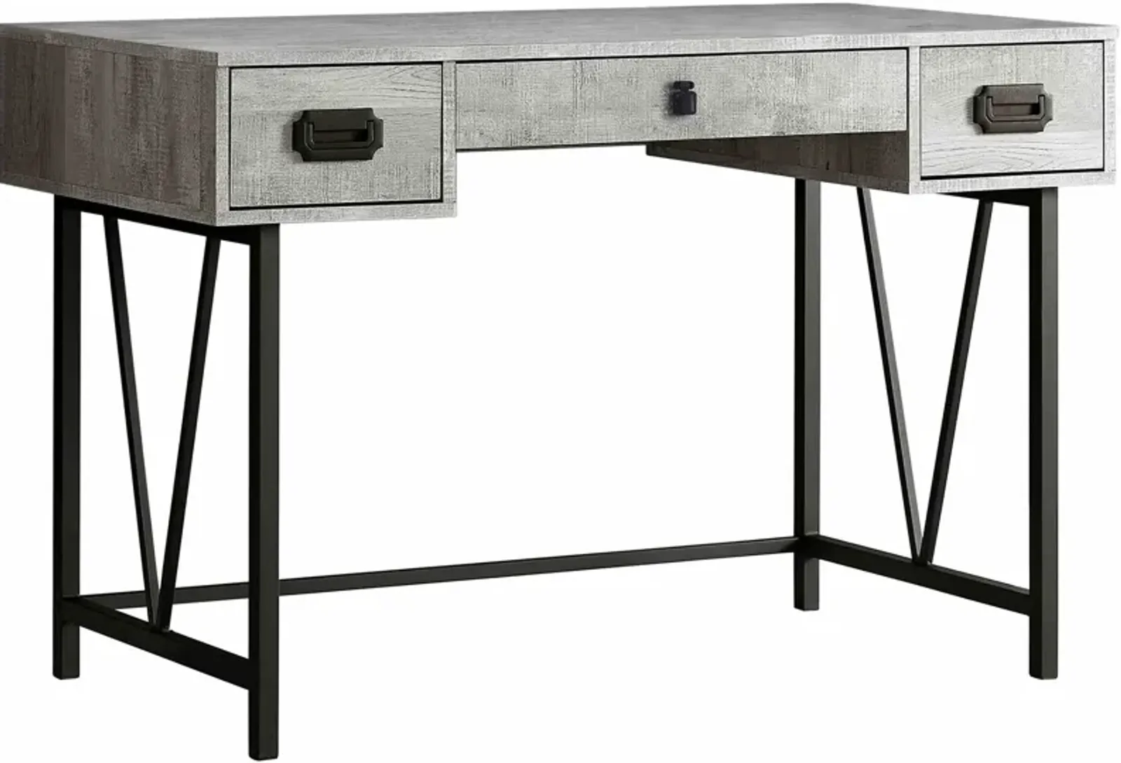 Computer Desk, Home Office, Laptop, Storage Drawers, 48"L, Work, Metal, Laminate, Grey, Black, Transitional