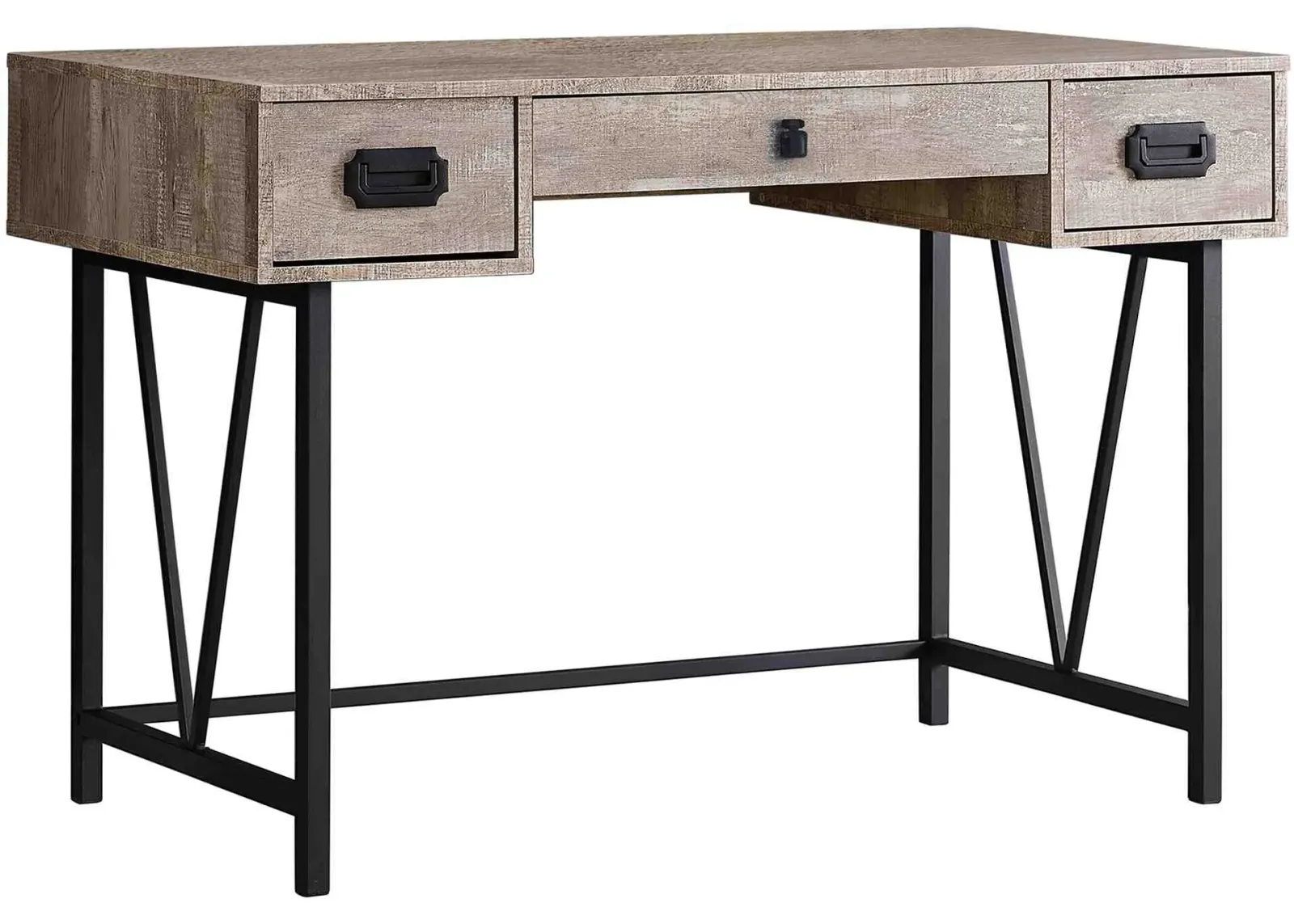 Computer Desk, Home Office, Laptop, Storage Drawers, 48"L, Work, Metal, Laminate, Beige, Black, Transitional