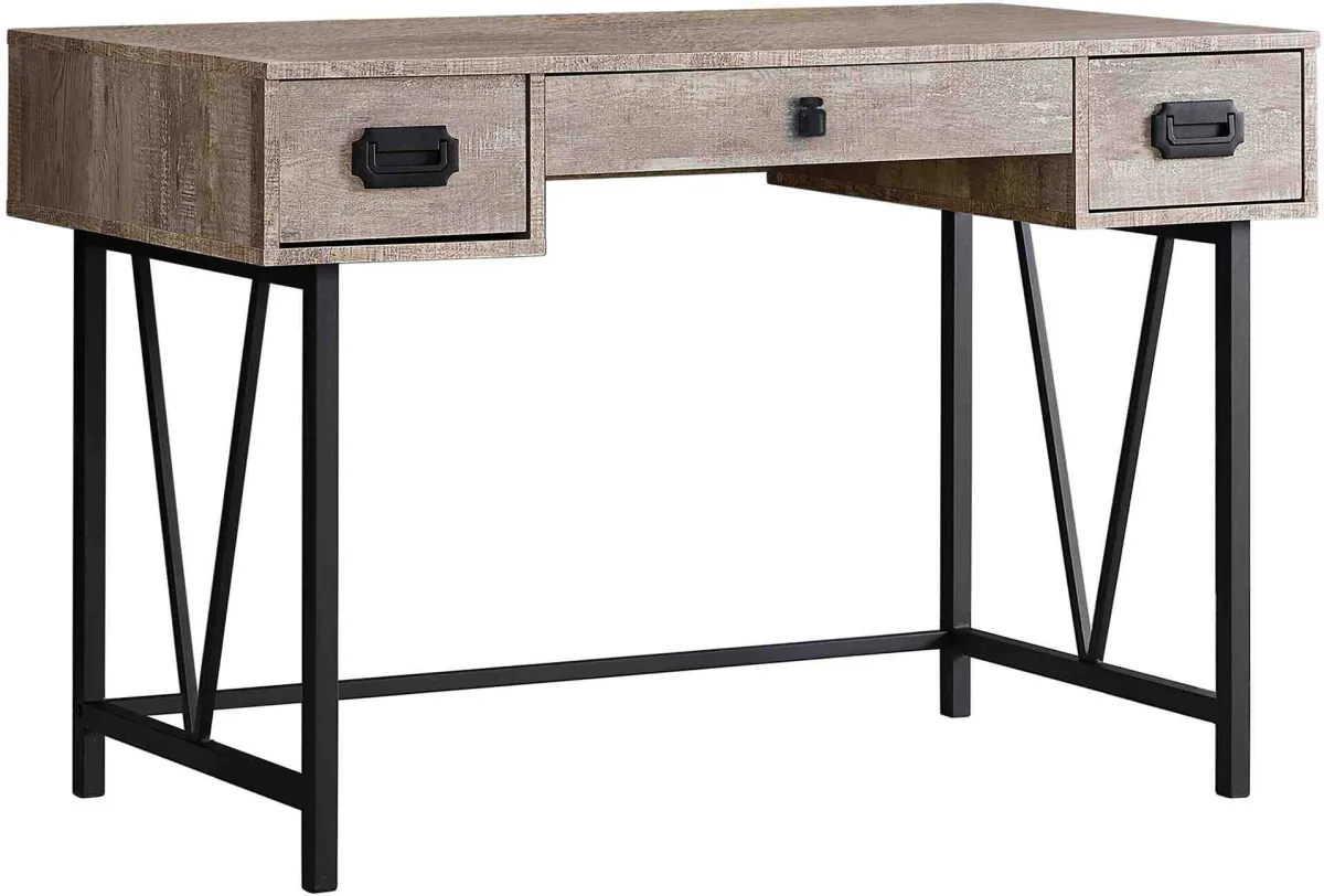 Computer Desk, Home Office, Laptop, Storage Drawers, 48"L, Work, Metal, Laminate, Beige, Black, Transitional