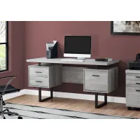 Computer Desk, Home Office, Laptop, Left, Right Set-Up, Storage Drawers, 60"L, Work, Metal, Laminate, Grey, Black, Contemporary, Modern
