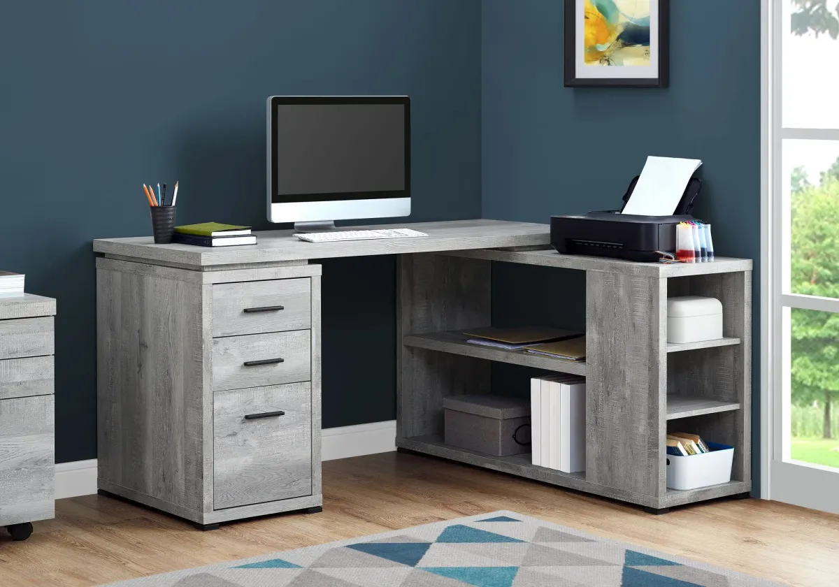 Computer Desk, Home Office, Corner, Left, Right Set-Up, Storage Drawers, L Shape, Work, Laptop, Laminate, Grey, Contemporary, Modern