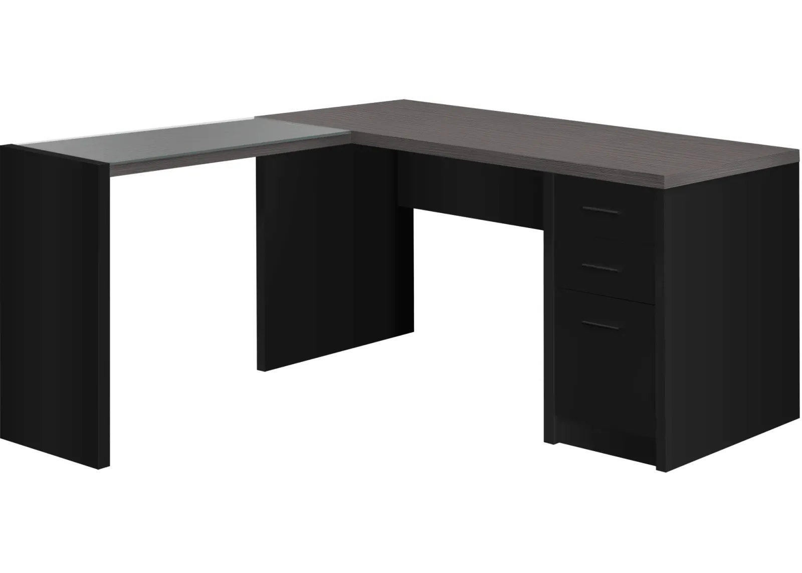 Computer Desk, Home Office, Corner, Left, Right Set-Up, Storage Drawers, L Shape, Work, Laptop, Laminate, Tempered Glass, Black, Grey, Contemporary, Modern