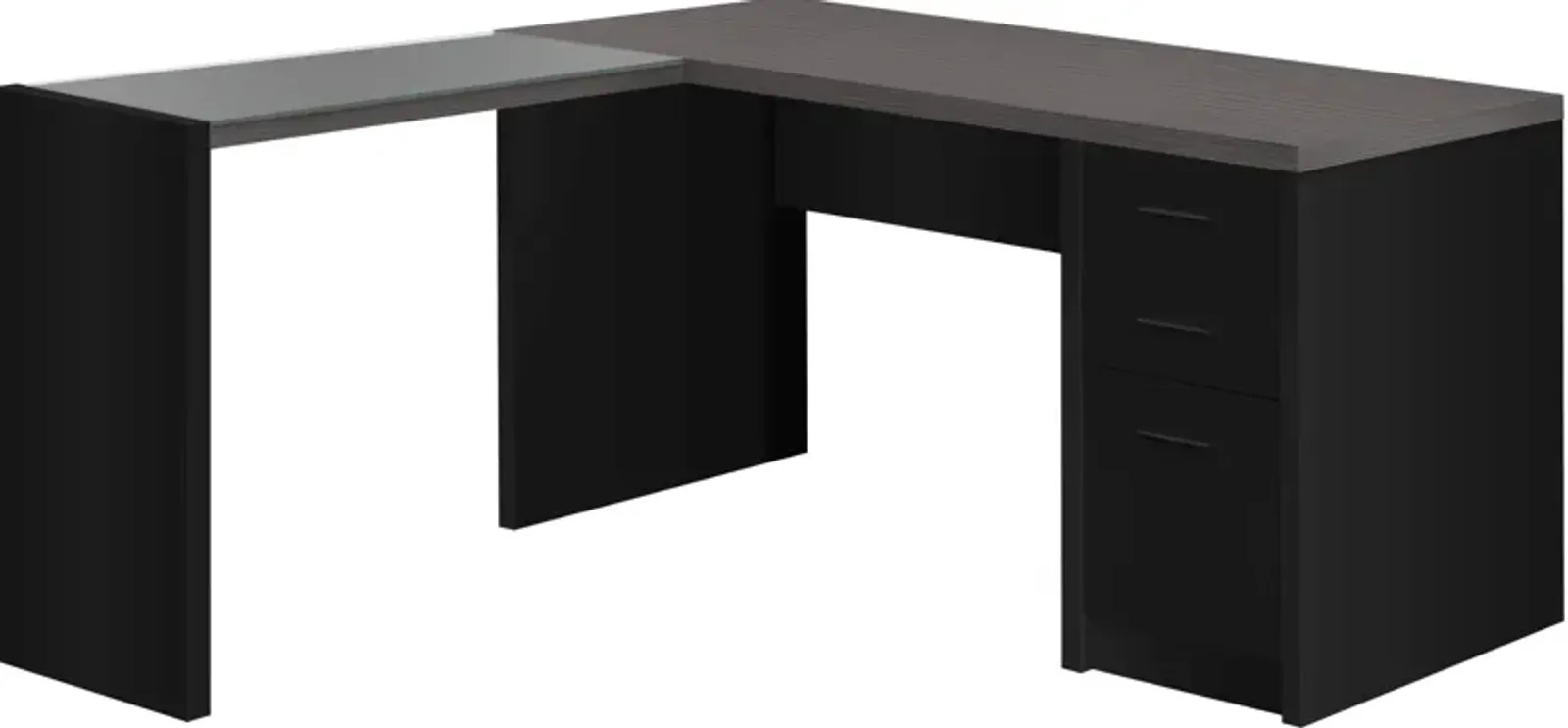 Computer Desk, Home Office, Corner, Left, Right Set-Up, Storage Drawers, L Shape, Work, Laptop, Laminate, Tempered Glass, Black, Grey, Contemporary, Modern