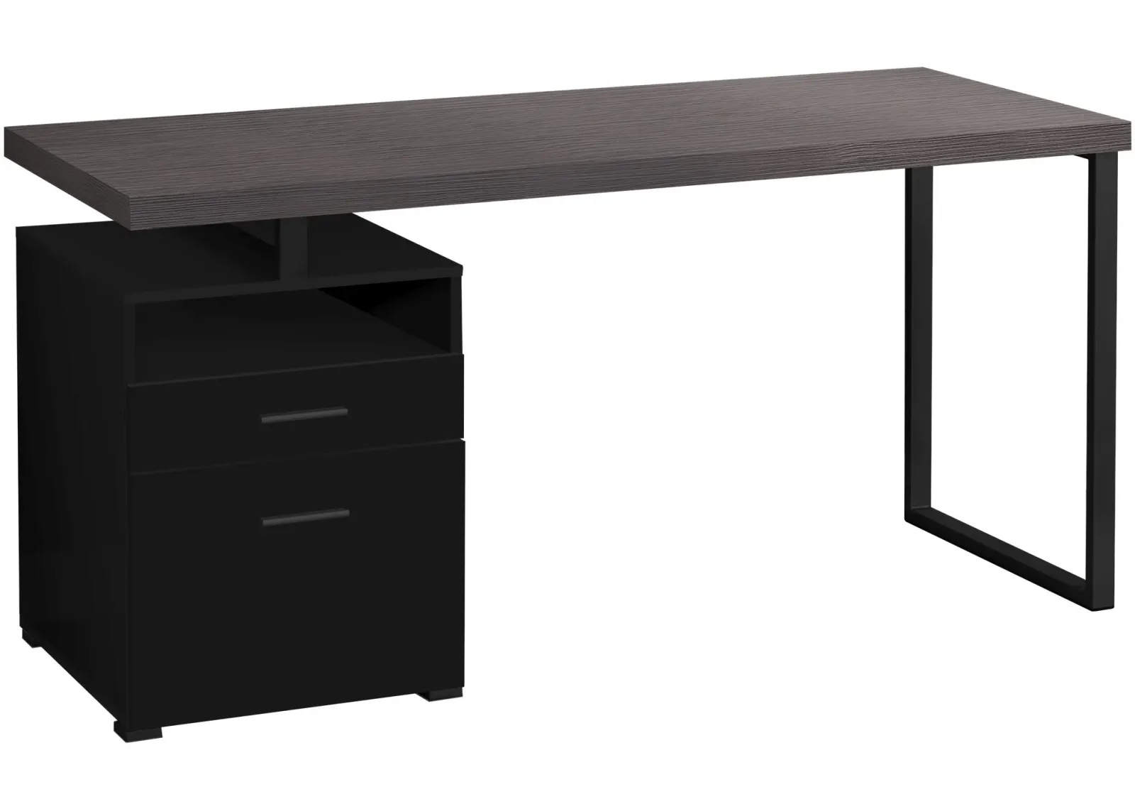 Computer Desk, Home Office, Laptop, Left, Right Set-Up, Storage Drawers, 60"L, Work, Metal, Laminate, Black, Grey, Contemporary, Modern