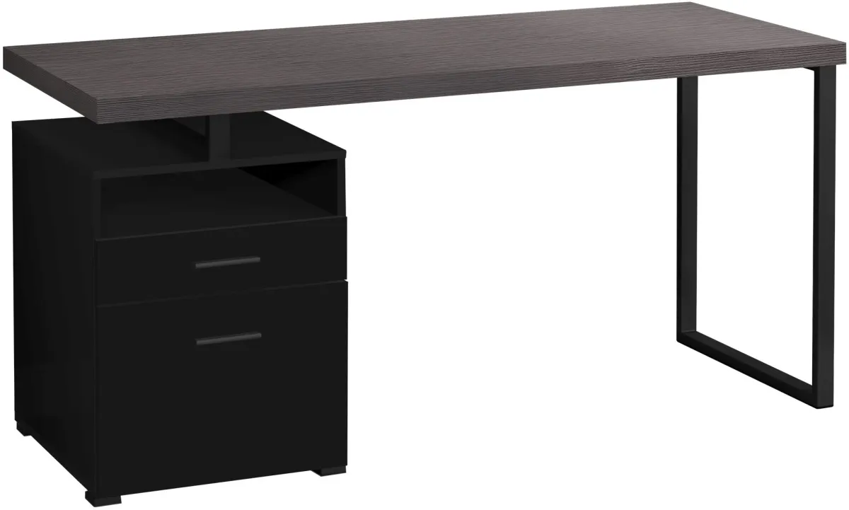 Computer Desk, Home Office, Laptop, Left, Right Set-Up, Storage Drawers, 60"L, Work, Metal, Laminate, Black, Grey, Contemporary, Modern