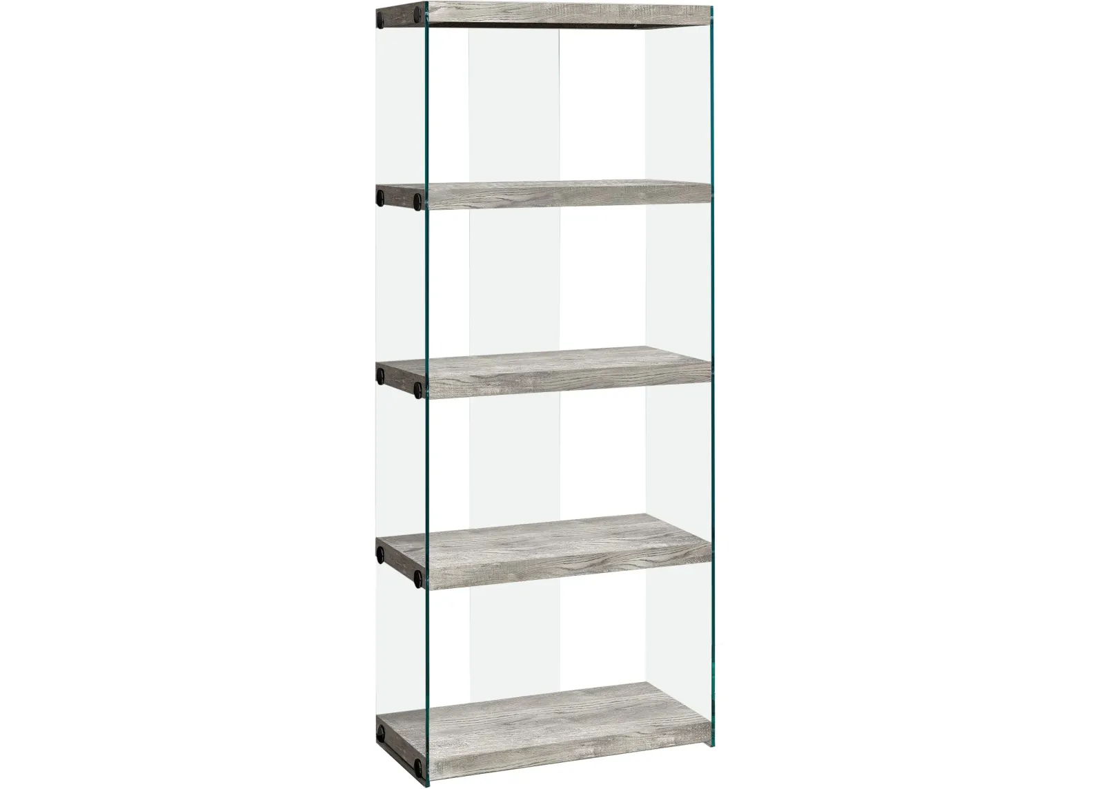 Bookshelf, Bookcase, Etagere, 5 Tier, 60"H, Office, Bedroom, Tempered Glass, Laminate, Grey, Clear, Contemporary, Modern