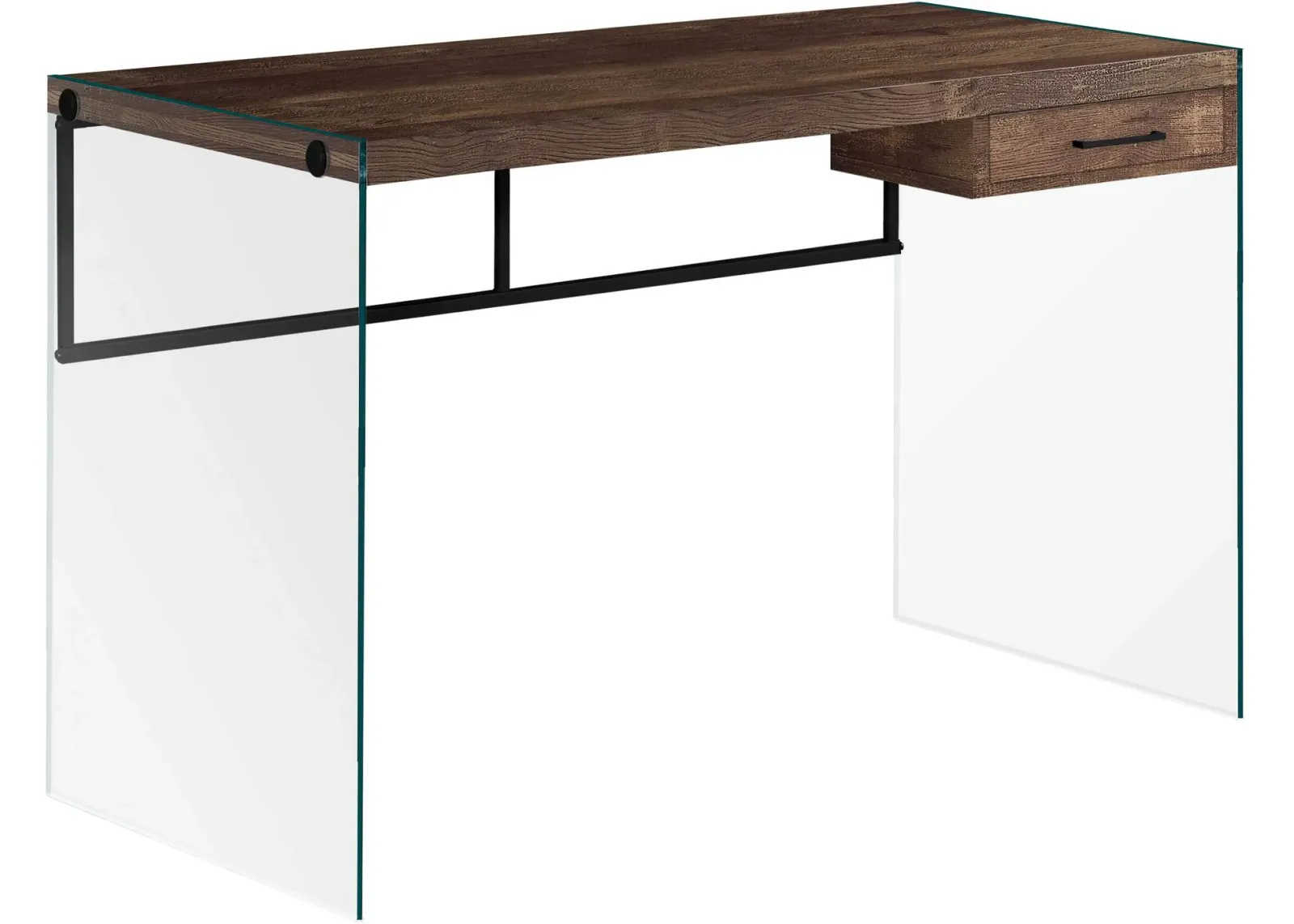 Computer Desk, Home Office, Laptop, Storage Drawers, 48"L, Work, Tempered Glass, Laminate, Brown, Clear, Contemporary, Modern