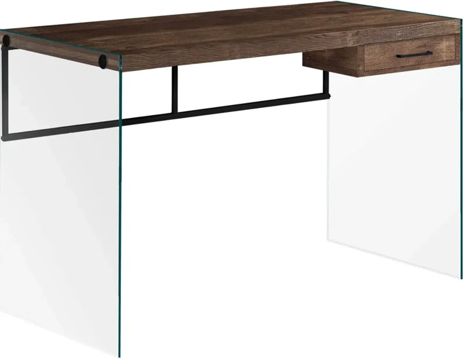 Computer Desk, Home Office, Laptop, Storage Drawers, 48"L, Work, Tempered Glass, Laminate, Brown, Clear, Contemporary, Modern