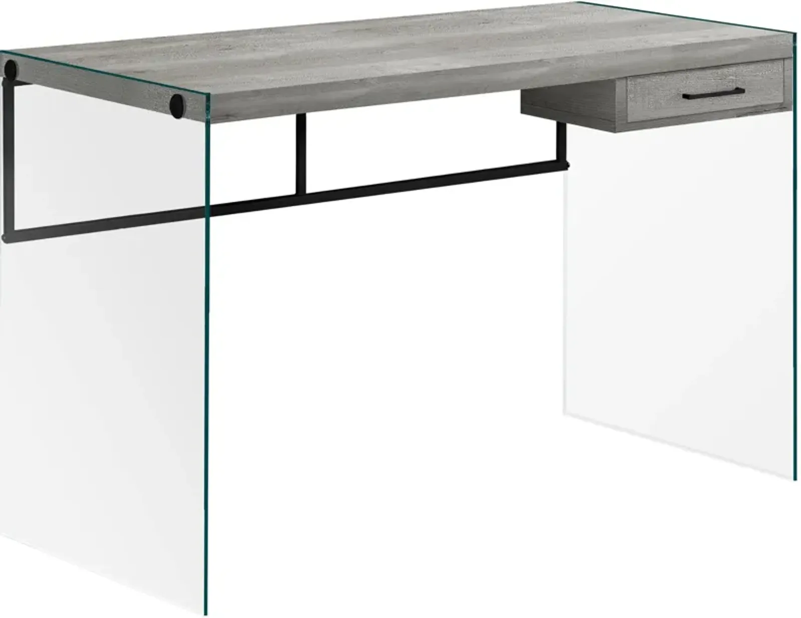 Computer Desk, Home Office, Laptop, Storage Drawers, 48"L, Work, Tempered Glass, Laminate, Grey, Clear, Contemporary, Modern