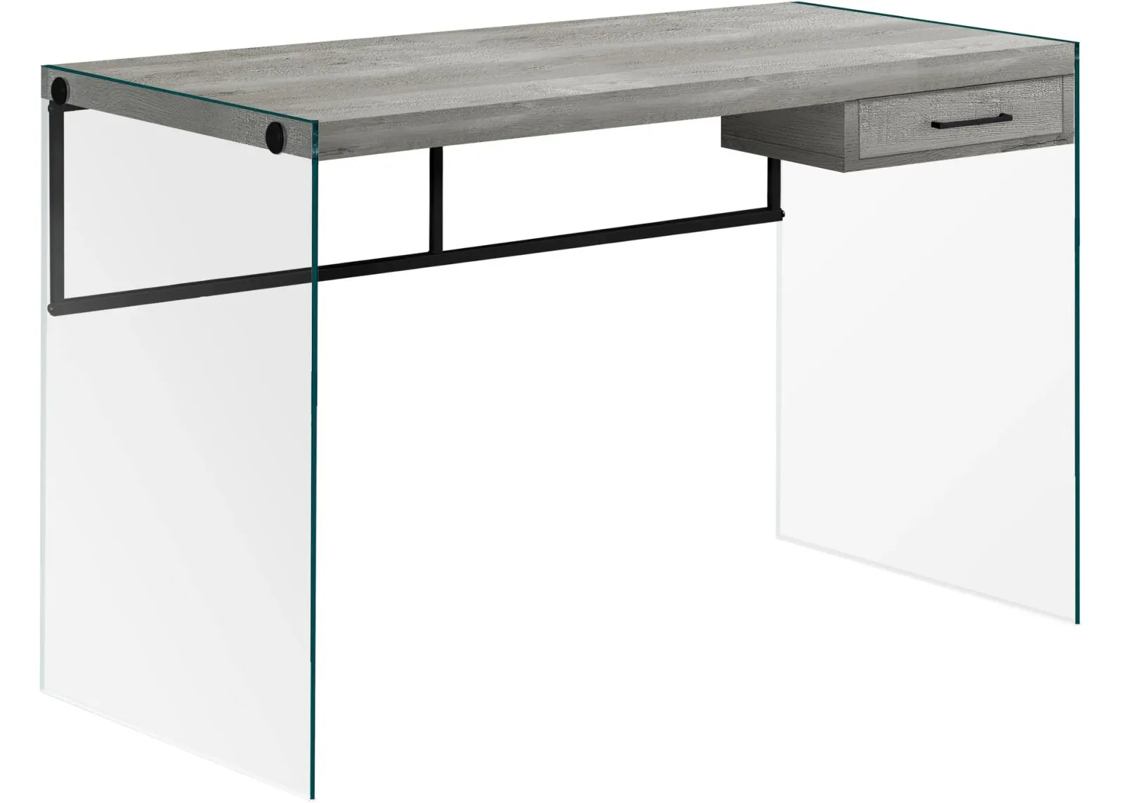 Computer Desk, Home Office, Laptop, Storage Drawers, 48"L, Work, Tempered Glass, Laminate, Grey, Clear, Contemporary, Modern