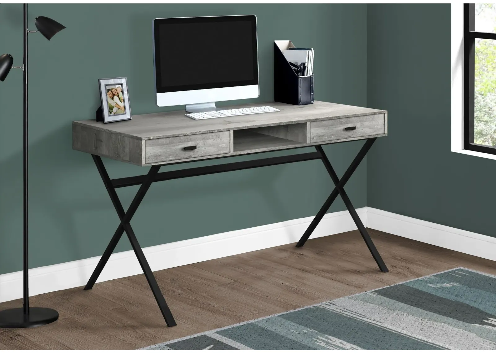 Computer Desk, Home Office, Laptop, Storage Drawers, 48"L, Work, Metal, Laminate, Grey, Black, Contemporary, Modern