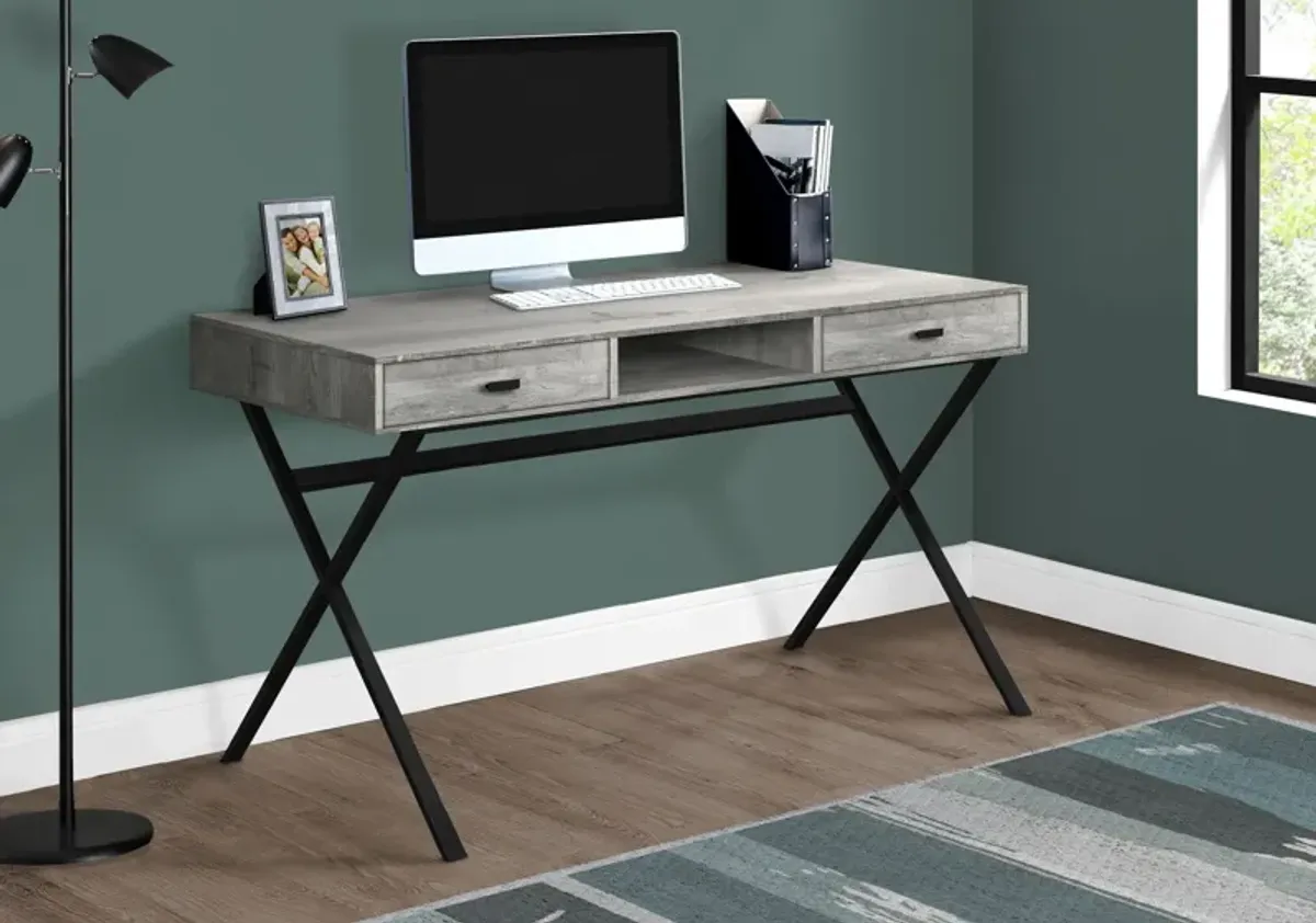 Computer Desk, Home Office, Laptop, Storage Drawers, 48"L, Work, Metal, Laminate, Grey, Black, Contemporary, Modern