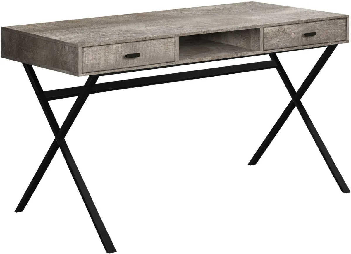 Computer Desk, Home Office, Laptop, Storage Drawers, 48"L, Work, Metal, Laminate, Beige, Black, Contemporary, Modern