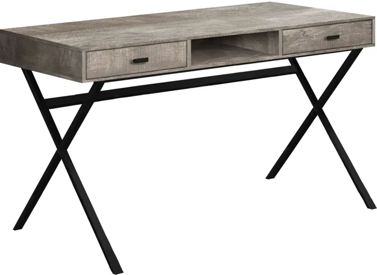 Computer Desk, Home Office, Laptop, Storage Drawers, 48"L, Work, Metal, Laminate, Beige, Black, Contemporary, Modern