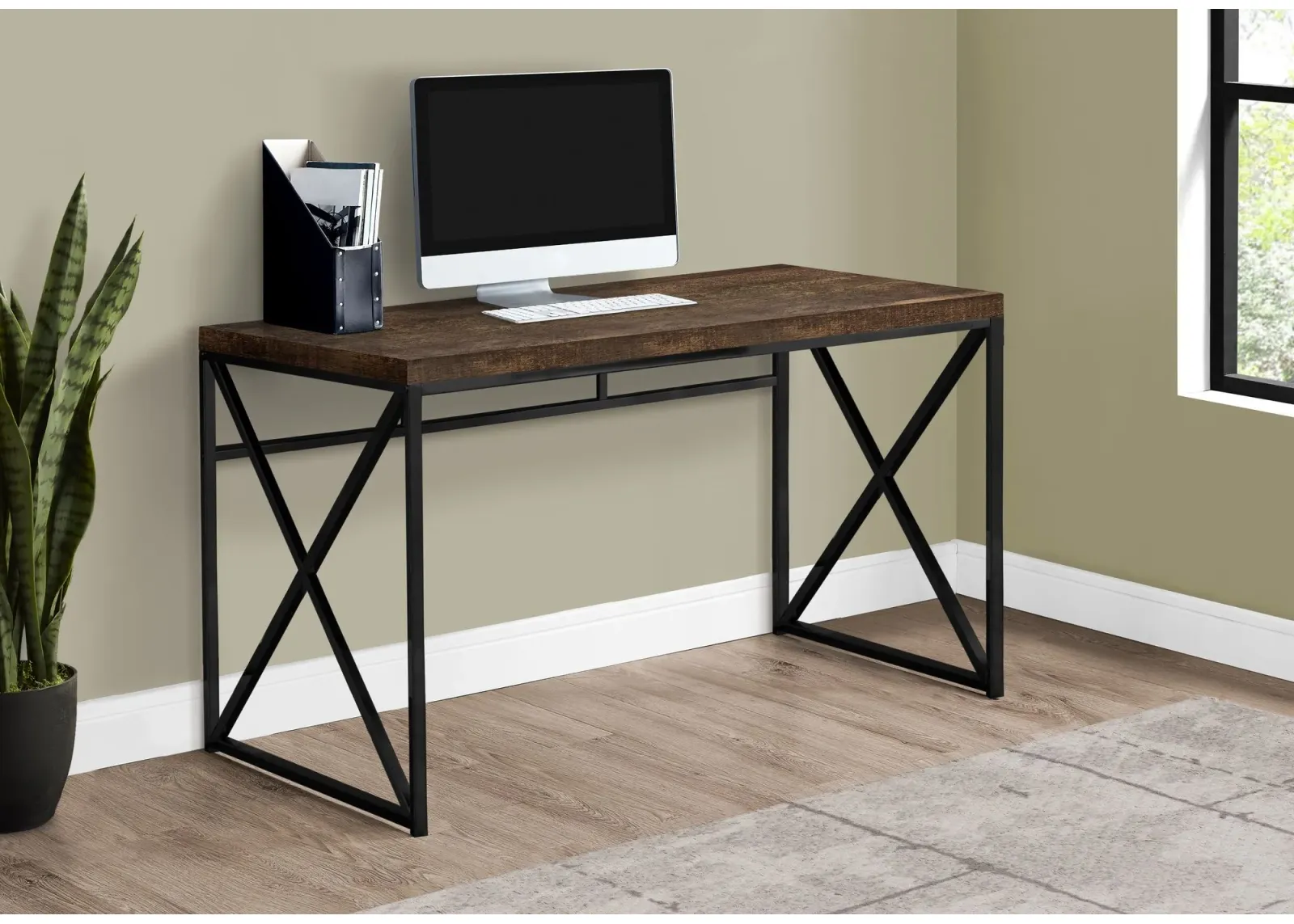 Computer Desk, Home Office, Laptop, Work, Metal, Laminate, Brown, Black, Contemporary, Modern